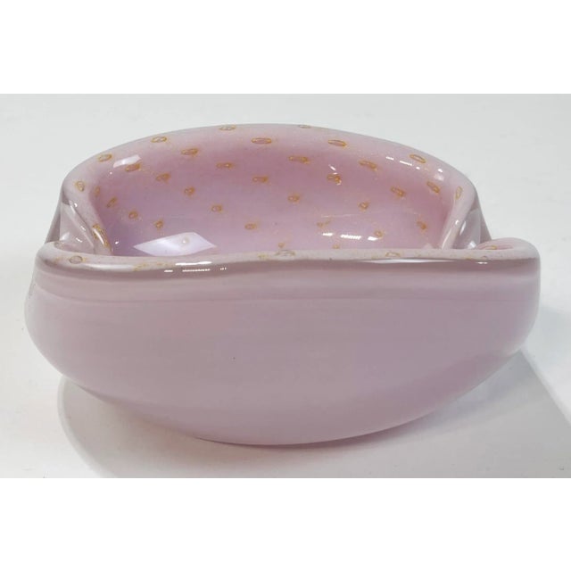 Glass Vintage Venetian Murano Dish Pink W/ Gold Flecks For Sale - Image 7 of 8