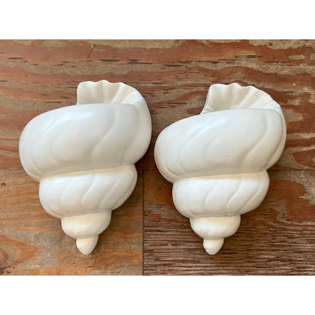 Ceramic Vintage Boho Plaster Shell Light Sconce - A Pair For Sale - Image 7 of 12