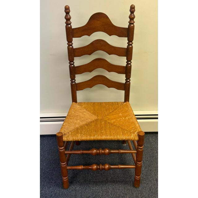 Brown Late 20th Century Ladderback Rush Seat Dining Chairs - Set of 6 For Sale - Image 8 of 12