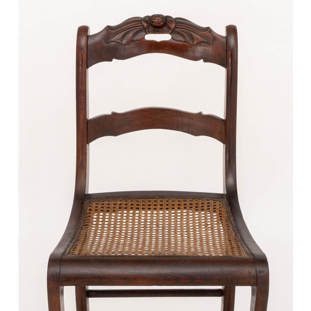 Victorian Mahogany Side Chair, Carved Floral Crest and Caned Seat For Sale - Image 4 of 9