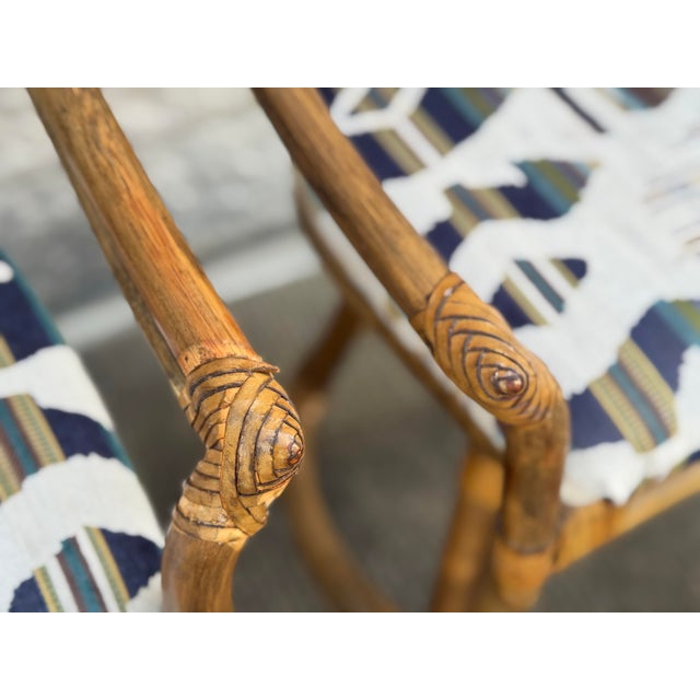 Wood Pair of 1970s Vintage Rattan & Cane Swivel Bar Stools With Upholstered Seats For Sale - Image 7 of 10
