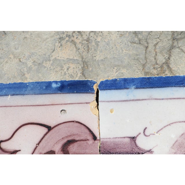 18th Century Antique Set of Four Ribbon Floral Baroque Tiles, Portuguese For Sale - Image 4 of 13