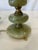 Pair of vintage mini table lamps crafted from green onyx with brass accents and brass feet. Compact scale, ideal for...