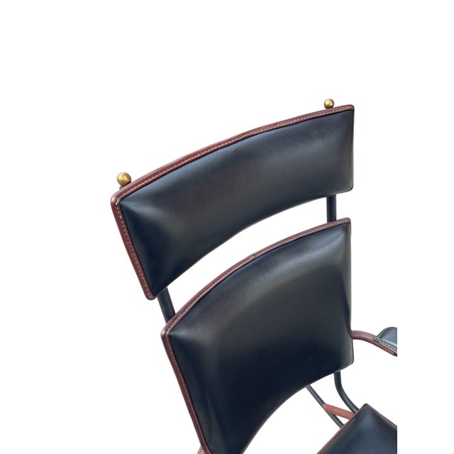 1950s Stitched Leather Rocking Chair by Jacques Adnet, 1950s For Sale - Image 5 of 10