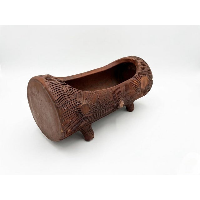 Vintage French Faux Bois Terracotta Log Planter For Sale - Image 4 of 10