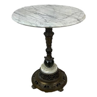Vintage Marble-Top Pedestal Accent Table With Ornate Gilt Base For Sale
