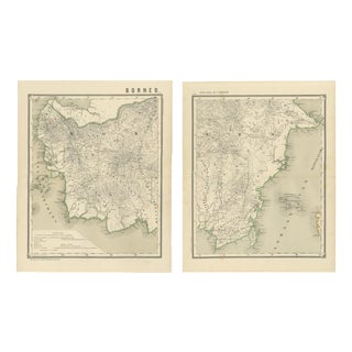 Antique Maps of Western and Southern Borneo in the Dutch East Indies, 1884, Set of 2 For Sale