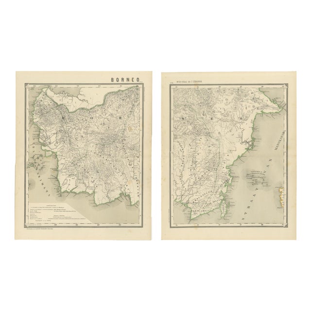 Antique Maps of Western and Southern Borneo in the Dutch East Indies, 1884, Set of 2 For Sale