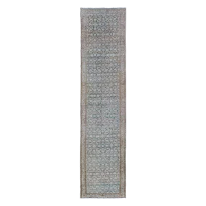 Antique Persian Malayer Runner With Allover Herati Pattern in Faded Blue.