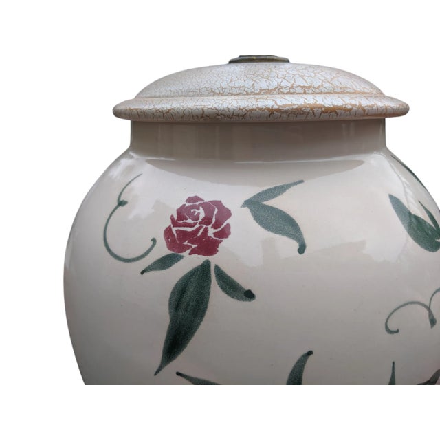 Vintage Cottagecore Hand Painted Floral Ceramic Table Lamp For Sale - Image 9 of 12