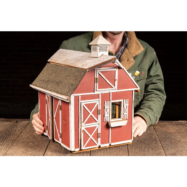 Handcrafted architectural barn salesman sample or educational framing model constructed from painted wood with removable...