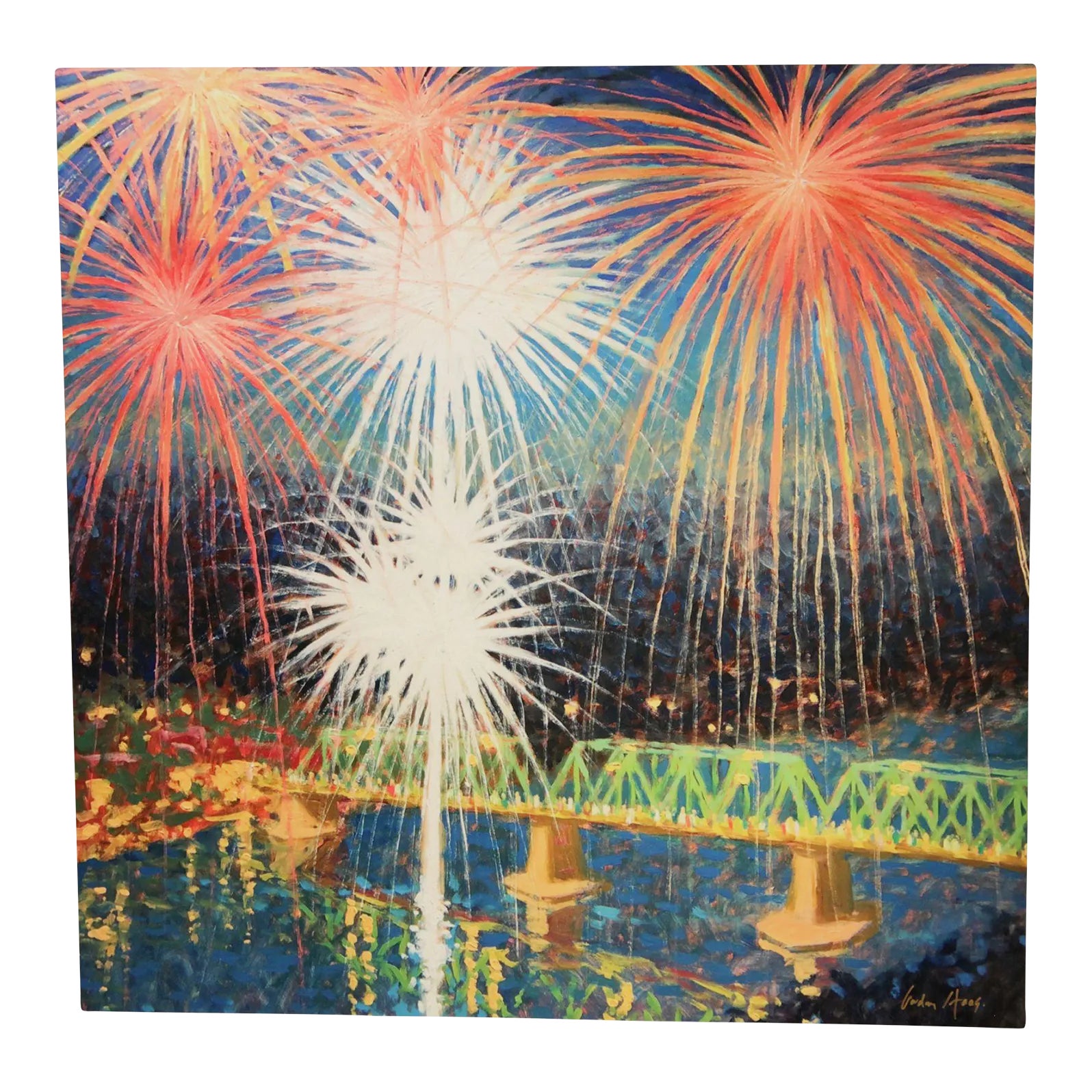 Gordon Hass 'Friday Night Fireworks' Original Oil Painting | Chairish