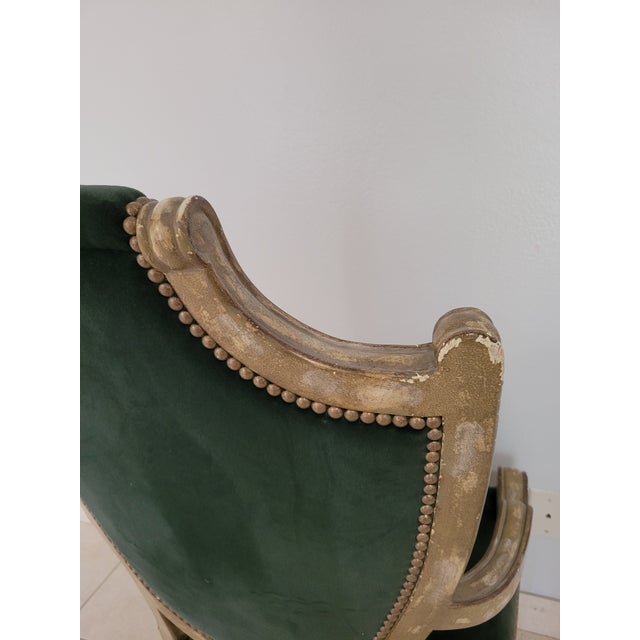 Mid 20th Century Mid 20th Century Vintage Green Velvet Chair For Sale - Image 5 of 8