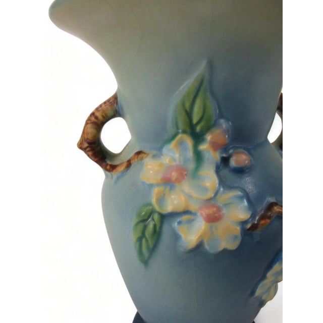 Blue Roseville Pottery Apple Blossom Vase 385-8” Vintage Roseville Blue Apple Blossom Vase. Beautiful vase with vibrant...