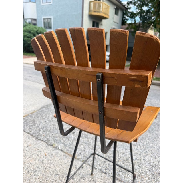 Wood Mid Century Arthur Umanoff Wood Slatted Bar Stool For Sale - Image 7 of 11