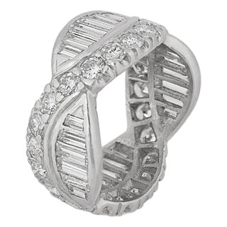 1960s Mid Century 2.15 Carat Diamond Platinum Swirl Band, Size 5.25 For Sale