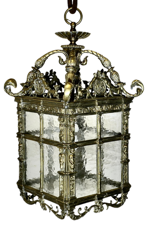 Large French Gothic Decorated Hall Lantern Ceiling Light, 1890s