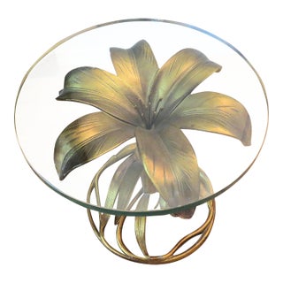 Rare Vintage Arthur Court Verdigris Gilt and Glass Lily Flower Side Table/Single For Sale