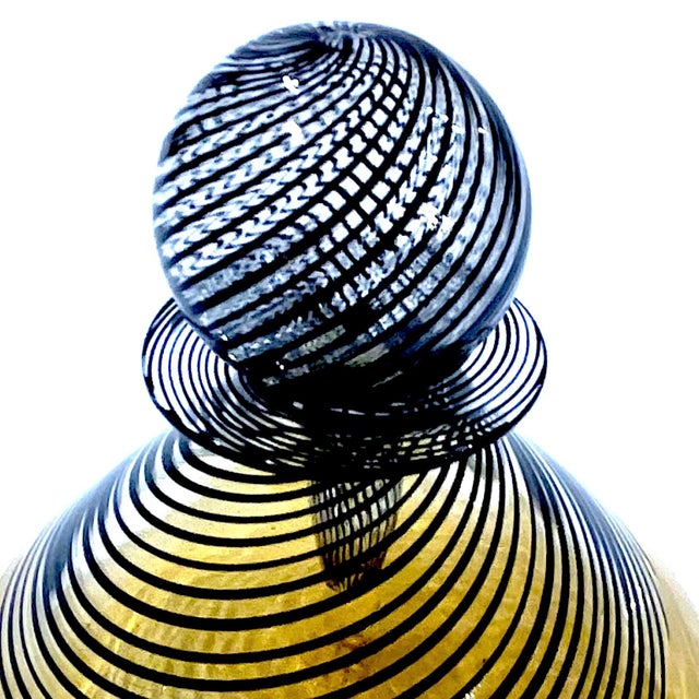 1960's Murano Attributed Latticino Glass Amber/Black Swirl Decanter Trio For Sale - Image 10 of 12