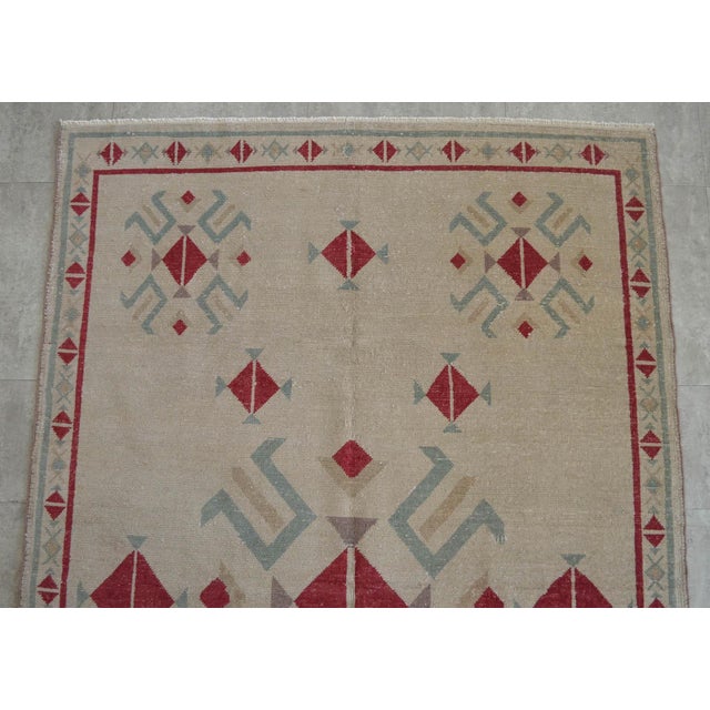 Muted Colors Impressive Medallion Vintage Faded Ushak Rug Low Pile