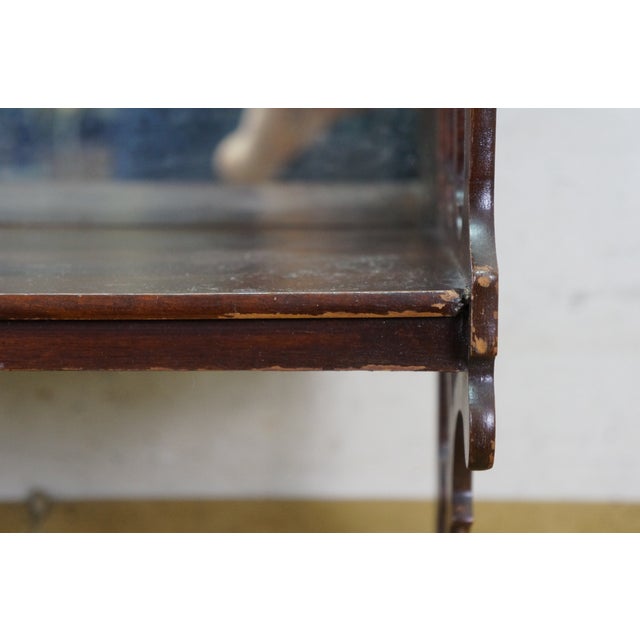 Mid 20th Century Chinese Chippendale Mahogany Fretwork Mirrored Hanging Curio Shelf Rack 24" For Sale - Image 11 of 17