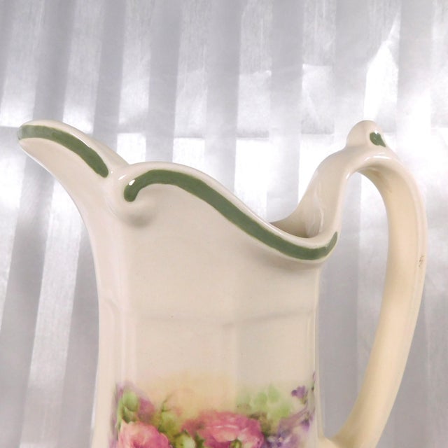 1980s 1980s White Floral Pitcher With Green Trim by Sueramics For Sale - Image 5 of 8