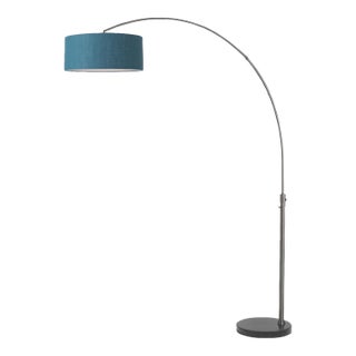 1960s Nova of California Morelli Floor Lamp - Pool Blue Linen Shade, Black Nickel, Black Marble Base For Sale
