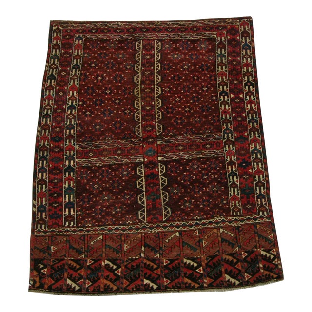 1900s Vintage Turkmen Tribal Prayer Rug 5'3'' X 3'11'' For Sale