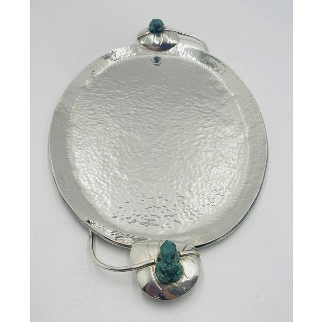 1980s Whimsical Silver-Plate & Malachite Serving Tray by Emilia Castillo, Mexican Art For Sale In Los Angeles - Image 6 of 16