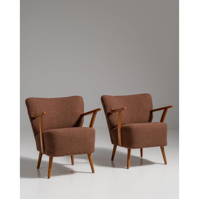 Pair of 1940s Danish Brown Mid-Century Modern Upholstered Armchairs For Sale - Image 14 of 15