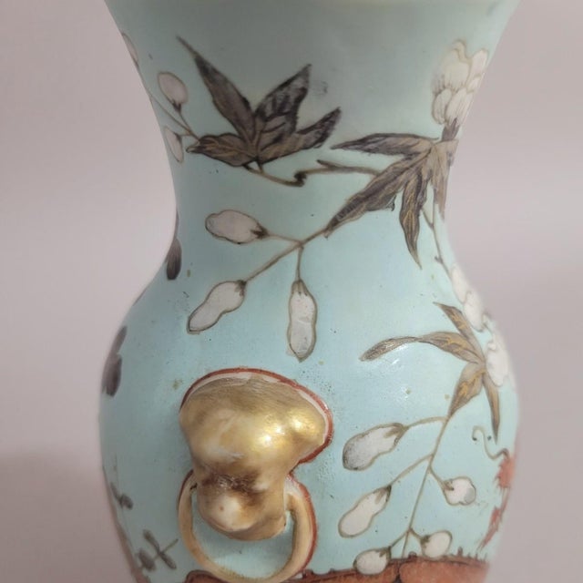 Antique Chinese Qing Turquoise Porcelain Dragon Vase With Lion Mask Ring Handles For Sale - Image 4 of 11