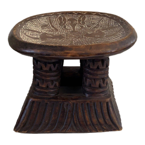 Vintage African Bamun Low Wood Elephant Milk Stool Cameroon