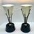 1950s Pair of Vintage Mid-Century Modern Atomic Torchiere Table Lamps – Black & Brass – Cream Cone Shades For Sale - Image 11 of 11