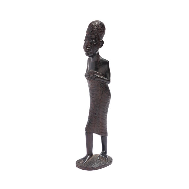 Wood Carved Kenyan Ebony Village Figures, Set of Six, 1950-70 For Sale - Image 7 of 15