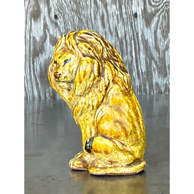 Goldenrod Vintage Italian Glazed Ceramic Lion For Sale - Image 8 of 9