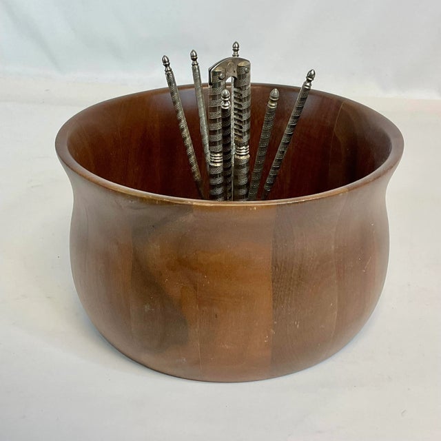 1970s 1970s Mid-Century Missouri Walnut Nut Bowl, Picks, Cracker - 8 Piece Set For Sale - Image 5 of 7