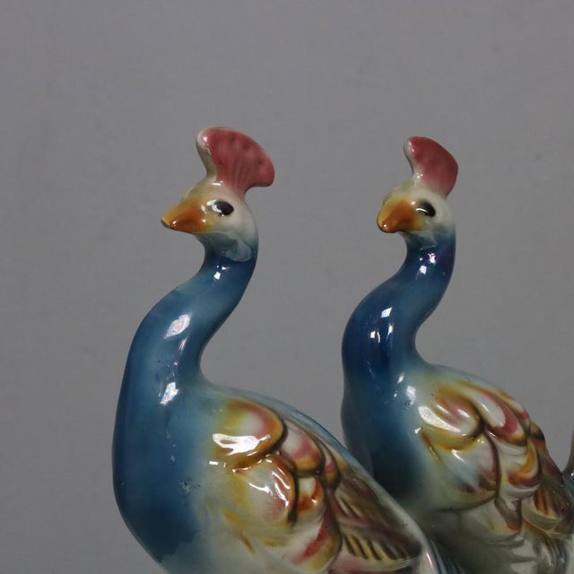 Ceramic Italian Hand-Painted Ceramic Sculpture with Two Peacocks, 1960s For Sale - Image 7 of 9