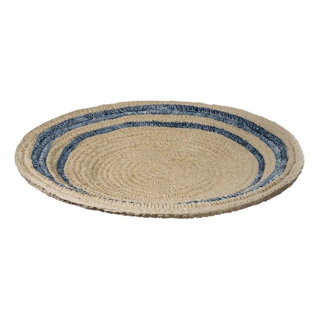 Aster Sand & Blue Basket Pattern Ceramic Plate For Sale