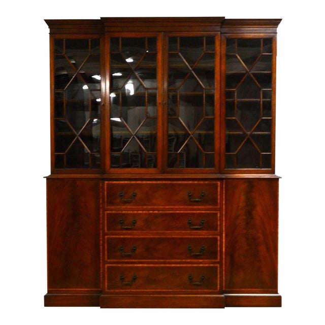 Beacon Hill Mahogany Banded Breakfront Bookcase with PullOut Desk