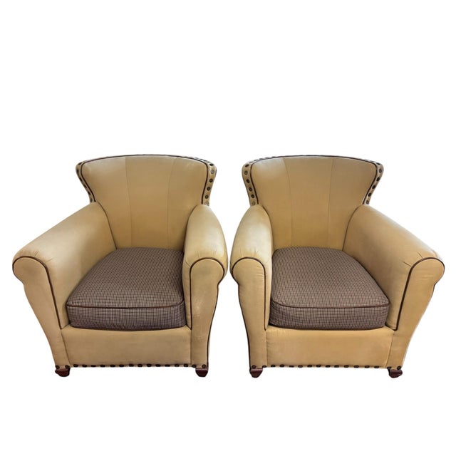 Textile Late 20th Century Ralph Lauren Style Equestrian Club Chairs With Houndstooth Cushions, a Pair For Sale - Image 7 of 10
