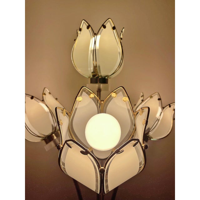 1991 Four-Light Lotus Bouquet Lamp in Beveled Glass For Sale - Image 10 of 10