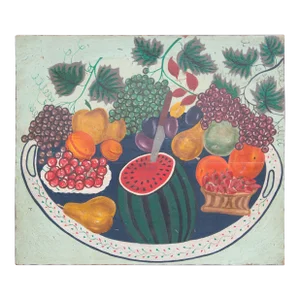 Contemporary Americana Folk Art Style Still Life Painting on Wood Fire Board