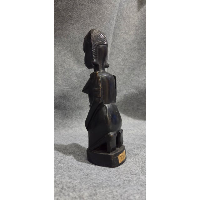 Mid 20th Century Mid 20th Century African Hand Carved Ebony Wood Kneeling Female Figure Statue For Sale - Image 5 of 10