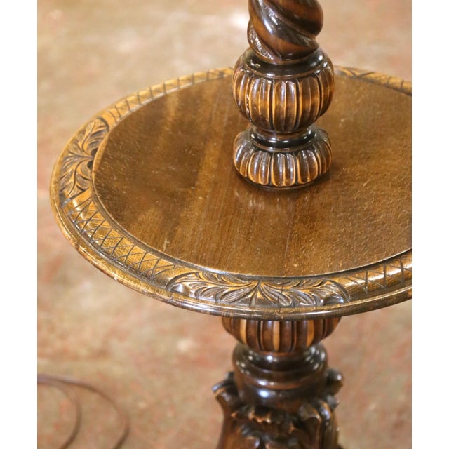 Brown Early 20th Century French Louis XIII Walnut Barley Twist Floor Lamp With Table For Sale - Image 8 of 9