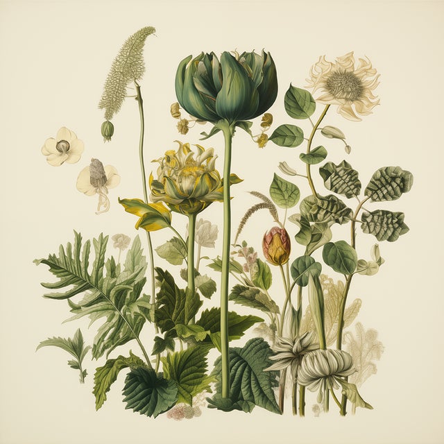 2020s 72' X 54' - Set of 12 Unframed Gallery Wall Installation Original Botanical Prints - Dark Green and Cream Background / Neutral Palette For Sale - Image 5 of 15