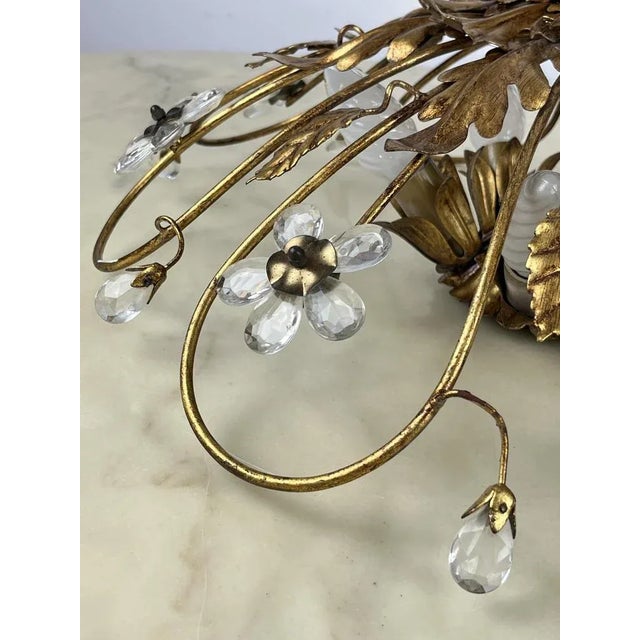 Gold Gilt Iron & Glass Ceiling Light from Banci, Italy, 1980s For Sale - Image 8 of 11