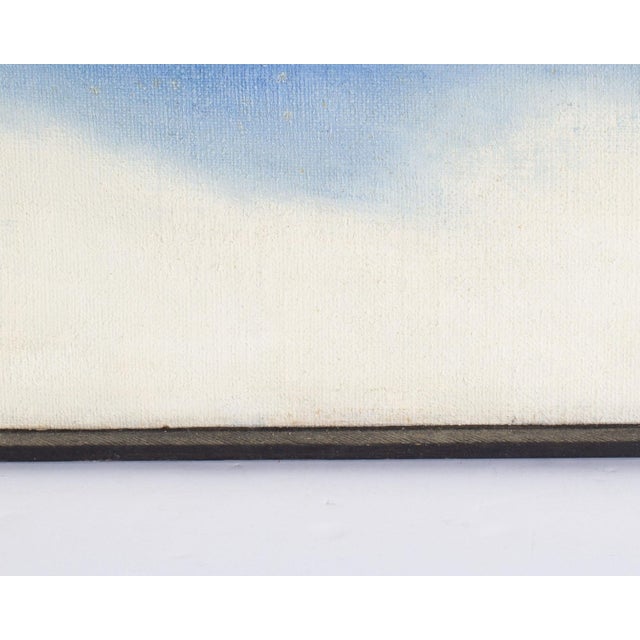 White 1970s “Something’s Happening” Oil on Canvas Painting by George Joseph Moody For Sale - Image 8 of 9