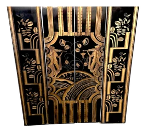 Art Deco 4-Panel Black Lacquer & Gilt Screen, Attributed to Paul Fehér, 20th C.