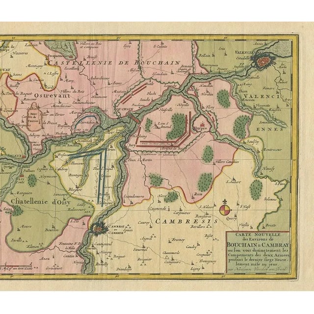 Antique Map of the Region of Bouchain and Cambrai by Visscher, 1680 For Sale - Image 4 of 5
