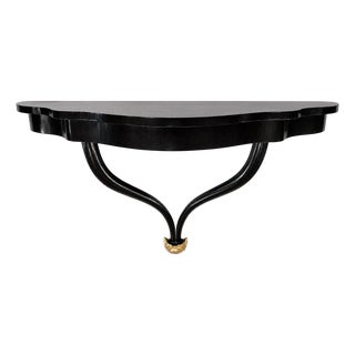 Black Lacquered Wall Mounted Demilune Console Table Wall Bracket Attr. Guglielmo Ulrich For Sale
